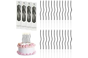 URAQT Metallico Candeline, 24 Pz Punto d'oro Torta Compleanno Ondulate Sottile Candele con Supporti, Candele Compleanno Candeline Torta Decorazioni per Feste, Accessori per Feste(Nero)