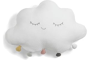 Mamas & Papas Cushion with Pompom, Soft and Playful, Ideal for a Comfy Nursery, White Cloud, White