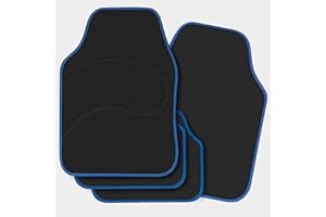 WOLTU Universal Car Floor Mats Set of 4 Car Floor Protectors Car or Van Carpet Covers Black Car Accessories with Blue Edging, 67x45cm, 34x41cm