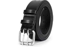 LEACOOLKEY Double Prong Leather Belts for Men PU Leather Work Belt For Jeans,2 Holes Casual Leather Belt for Men