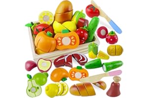Beberolen Frutta Verdura Tagliare Giocattolo, Accessori Cucina Giocattolo Legno Bambini Bambina, Set Cibo Finto Giocattolo Cucina Bambini, Regalo Bambino Compleanno Pasqua Halloween Natale 3 4 5+ Anni