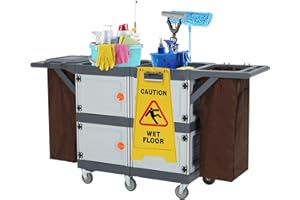 PORTOALEGRE Carrello Pulizie Professionale,Carrello Per Pulizie Commerciali Di Hotel e Ospedali Con Armadietti Ripiani,Carrelli Multiuso Per Pulizia Con 6 Ruote e Sacco in Vinile Per Ufficio, Hotel, Capacità 300