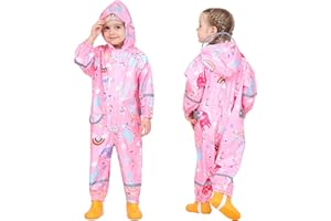 Fewlby Puddle Suit Kids Rain Suit Boys Girls Waterproof Suit Toddler All in One Waterproof Overall Muddy Suit Cartoon Raincoat Rain Wear 1-10 Years