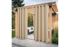 PONY DANCE Cortina Exterior Impermeable Cortinas Exterior Porche Cortinas de Exterior con Ojales Superiores y Inferiores Cortinas para Pergolas de Jardin, 2 Piezas, 132x243 cm, Beige Oscuro