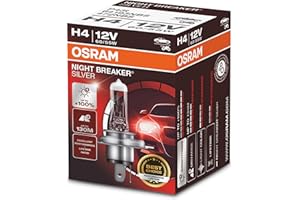 OSRAM NIGHT BREAKER SILVER H4, 100% więcej jasności, halogenowa lampa czołowa, 64193NBS, 12 V, samochód osobowy, składane pudełko (1 lampa)