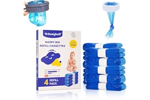 DANIGHOFF Nappy Bin Refills, 7.5m Extra-Long Diaper Pail Bags Compatible with Tommee Tippee Twist & Click and Sangenic TEC Bins, Multi-Layer Odour-Blocking Refill Liners for Nappy Disposal (4Packs)