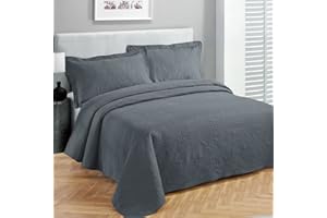 FANCY LINEN Fancy Collection Luxury Bedspread Coverlet Embossed Bed Cover Solid Charcoal New Over Size 118"x106" King/California King