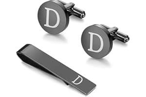 Morfetto Nero Iniziale Gemelli e Tie Clip Set per Gli Uomini Personalizzati Gemelli di Rame e Tie Bar Lettera Alfabeto A-Z Regalo per Il Padre Marito
