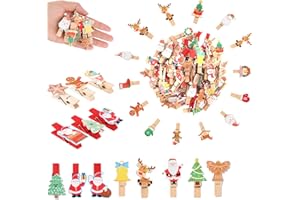 HGRGHH Lot de 80 Pince à Linge de Noël, Mini Pinces Bois Déco pour Murs Photo, Cartes Postales, Sacs en Papier, Fête