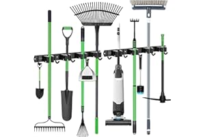 ibell 2 Piezas Colgador de Escobas y Fregonas de Acero Inoxidable, Colgador y Organizador con 8 Posiciones y 10 Ganchos, Soporte Escobas pared Adhesivo, Sujeta Escobas para Garaje, Baño, Jardín