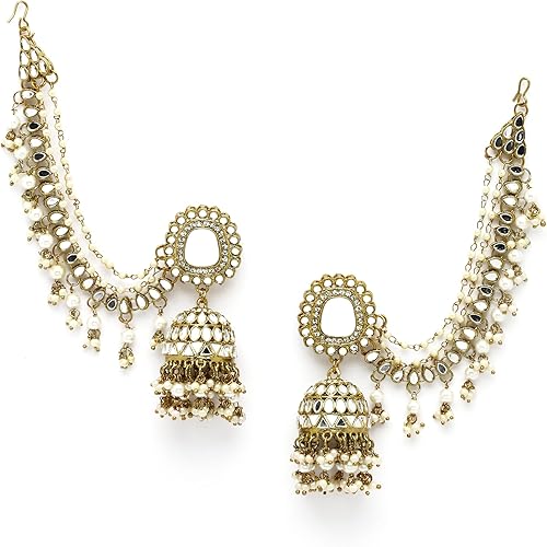 ZENEME Traditional Stylish Gold Plated Polki & Pearl Bahubali Jhumki Jhumka Earrings Jewellery For Girls And Women