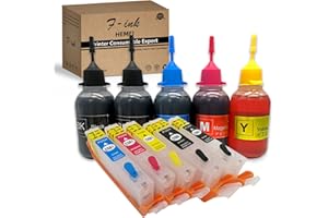 F-INK Cartucce d'inchiostro ricaricabili e 5 flaconi da 50 ml compatibili con cartucce d'inchiostro Canon PGI-580XXL CLI-581XXL o 580XXL 581XXL, 5 colori PGBK BK C M Y