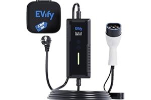 EVify Ladekabel Typ 2 Schuko 3,7kW 5M 16A für Elektroauto & Hybrid inkl. Kabeltasche • Stromstärke/Ladeleistung einstellbar 6|8|10|13|16A, ideal für PV-Anlage