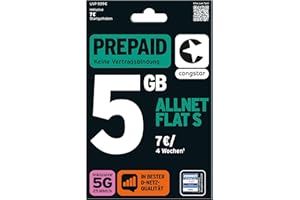 congstar Prepaid ALLNET S SIM-Karte ohne Vertrag I 3GB Prepaid-Paket in D-Netz Qualität für Einsteiger I 5G mit 25 Mbit/s I Telefonie & SMS Flat in alle dt. Netze I EU-Roaming inkl.