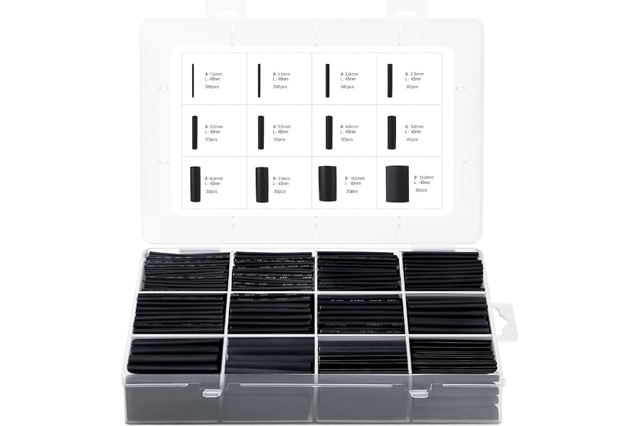 Oderra - Manguito termorretráctil para aislamiento eléctrico de cables, 12 tamaños, relación de contracción 2:1, protectores 