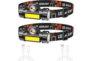 Lsnisni LED Lampada Frontale Ricaricabile, 2 Pezzi Torcia da Testa 1500 Lumen con Magneti, Angolo di Luce Regolabile e con 2 Modalità, Impermeabile IPX4 per Riparazione, Lettura.