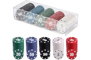 ALHWXCH2, Fiches da Gioco in Plastica Fiches da Bingo, da Poker Plastica Casinò, con Scatola per Bambini Apprendimento Pennarelli Ricompensa Poker Chips Party Carnival 100 Pezzi 5 Colori