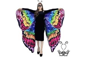 GUGNRYAC Schmetterling Umhang Damen - Doppelseitiger Druck Schmetterlingsflügel Erwachsene Kostüm mit Maske und Haarreif Schmetterling Flügel Faschingskostüme für Halloween Karnevel Cosplay (Rainbow)