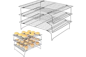 LIVETOKERS Rejilla para horno para enfriar reposteria de acero inoxidable, bandeja rejilla de Cocción de 3 pisos con Pies Plegables, ahorra espacio, parrilla antiadherente y fácil de lavar