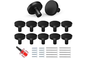 Chuner 10 Pcs Pomos y Tiradores Negros, Pomo de Cajón de Metal Mate, Tiradores Cocina Redondas Modernas, Tiradores Armarios Tiradores Cajones Vintage con Tornillos & Destornillador