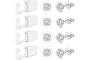 NIUSIMAN 4 piezas pistola perforadora orejas oído acero quirúrgico 316L 4MM 5MM Cubic Zirconia oído pistola conjunto Stud Pendientes Inicio Auto Ear Piercer Kit con pendientes de plata Stud