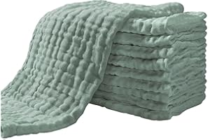 Yoofoss Mullwindeln Spucktücher 10er Stoffwindeln 27x50 cm Mulltücher 6 Lagig Saugstark Waschlappen 100% Baumwolle Tücher Faltwindeln für Baby Dunkelgrün