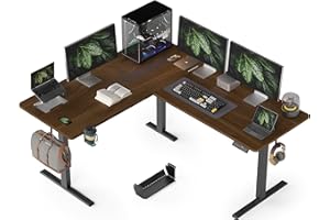 ‎WALKINGDESK WALKINGDESK L-förmig Höhenverstellbarer Schreibtisch Elektrisch, 160 x 140 cm Eckschreibtisch Höhenverstellbar, Steh-Sitz Computertisch mit Kabelmanagement für Office Büro Gamer, Schwarznuss