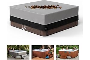 Pacok Square Hot Tub Cover, Waterproof 600D Oxford Fabric SPA Hot Tub Covers with Drawstring, Outdoor SPA Bath Pool Dust Cover with Air Vent，Black+Grey(220x220x85CM)