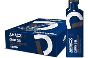 AMACX Energy Gel – Gel Energetique Velo et Course a Pied – Paquet de 12 – Gel sportif avec maltodextrine et Electrolyte – 30g de Glucides et de la Caféine – 200mg de Sodium – Cola/Caféine