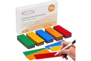ECENCE Dry Erase Magnetic Labels 75pcs Reusable Magnetic Name Tags 2.95inchx0.98inch Writable Magnetic Sticker Notes for Whiteboard Refrigerator Locker Classroom Multicolor
