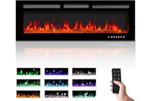 ‎M.C.HAUS M.C.Haus Electric Fireplace, Touch Screen, Glass Top, Colourful Flame, Insert, Wall Mounted, Heating, Remote Control with Crystal and Log Set, 900/1800 W (127 cm, Black)