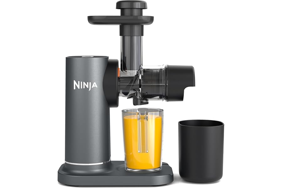 Ninja Cold Press Juicer Machine with 700ml Jug & 1.1L Pulp Container, Make Fresh Juices, Drinks & Wellness Shots, Compact, Dishwasher Safe & Removeable Parts, Grey JC151UK