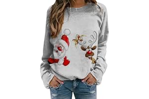 Achinel Womens Christmas Sweatshirts Pullover Jumper Fleece Lining Ladies Xmas Top Crew Neck Long Sleeve Blouse
