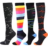 BISOUSOX 4 Pairs Compression Socks Women Men 15-20 mmHg Compression Socks Knee High Unisex Cycling Socks Running Sport Gifts