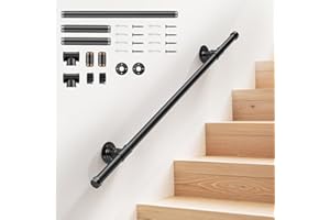 MINENICE Pasamanos Escalera, Carriles Pasamanos Escaleras de 1 Sección y 1M para Pared sin Barreras, 50kg Antideslizante y Cómodo ideal para Interiores y Exteriores apto para Niños, Personas Mayores