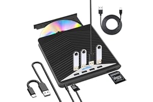 UPSIMPLES HOME 7 in 1 External CD DVD Drive, USB 3.0 and Type-C Portable CD DVD +/-Rw Drive Reader, DVD/CD ROM Burner Rewriter, Optical DVD Drive Reader for Laptop Desktop Mac Macbook OS Windows 11/10/8.1/7 /Linux
