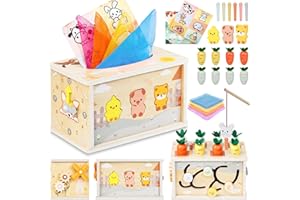 Haozozo Jouet Bebe 1 an，6 en 1 Jouet en Bois Bébé Boîte à Mouchoirs, Jeux Montessori 1 2 an，Jouet Sensoriel Fille Garcon 1 2 3 Ans- Cadeau Bebe Enfant 1 2 Ans