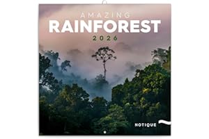 NOTIQUE Kalendarz ścienny na rok 2026, kalendarz z lasami deszczowymi, broszurowy z kalendarzem miesięcznym, kalendarz broszurowy, 30 x 30 cm (30 x 60 cm, otwarty)