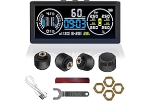BONJUME Système De Surveillance De La Pression Des Pneus Multifonction, Tpms Avec 4 Capteurs Externes, Charge Solaire, Compteur De Vitesse Universel Avec éCran Lcd Couleur, 9,9 Bar/199 Psi