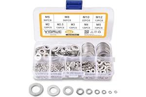 Flach Unterlegscheiben - VIGRUE 684 Stück Beilagscheiben 9 Größen A2-70 Edelstahl Flach und Sicherungsscheiben Sortiment Set (M2 M2.5 M3 M4 M5 M6 M8 M10 M12)