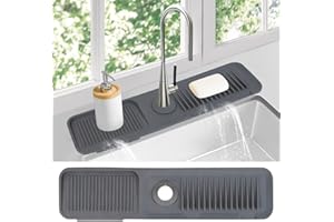 DOLIC Alfombrilla para Grifo de Fregadero de Cocina, Protector contra Salpicaduras de Silicona con Secado rápido y Soporte para Esponja y jabón para Platos (Gris Oscuro, 24"x 5.5")
