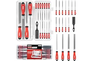 SHALL Juego de 17 limas de metal para metal, madera y plástico, 4 limas de mano y 12 de aguja, cepillo de alambre, lima de metal de alta calidad con caja de almacenamiento.
