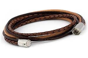 Simaru Braccialetto avvolgente con chiusura a baionetta da 6 mm, per uomo e donna, in pelle liscia e intrecciata, unisex, in vera pelle, conciata al vegetale, con pratica chiusura magnetica