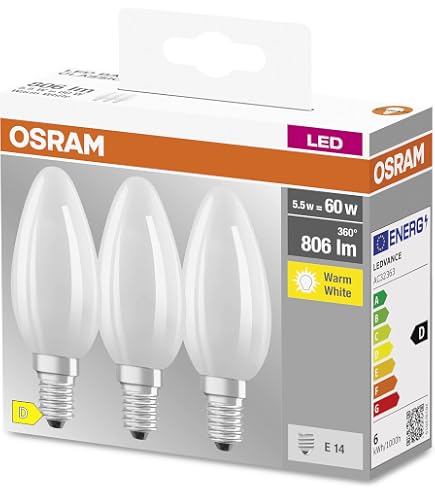 Ampoule Halogène OSRAM E14 Bougie 46W - Lumière Chaude, Dimmable, 630 Lm, Idéale Pour Déco Et Ambiance
