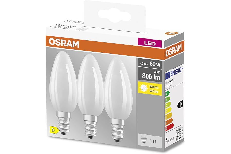 Osram Star Filament-Lampe für E14-Sockel, mattes Glas,Warmweiß (2700K), 806 Lumen, Ersatz für herkömmliche 60W-Leuchtmittel, nicht dimmbar, 3-er Pack