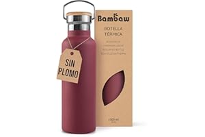 Bambaw - Botella isotérmica de 1 l, termo rojo, botella de agua inoxidable, reutilizable, botella de agua, botella de deporte, color rojo cereza