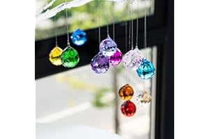 HDCRYSTALGIFTS 15pcs Crystal Ball Prism Sun Catchers For Window 30mm Handmade Feng Shui Faceted Crystals Suncatchers Indoor Outdoor Garden Decor Rainbow Maker Hanging (Multi-Color)