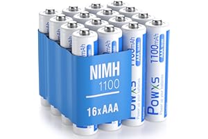 POWXS AAA Rechargeable Batteries 1100mAh - Micro 3A Ni-MH Batteries with Super High Capacity & Long Lasting (Pack of 16)