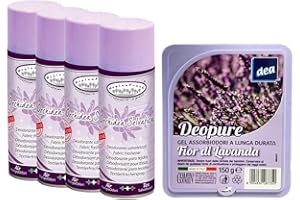 MANIOLAV HYGIENFRESH TINTOLAV Set 4 Pezzi Deodorante Salva Tessuti Spray, fragranza Orchidea Selvatica Formato 400ml più Gel assorbi odori a Lunga Durata FIOR di Lavanda 150 G