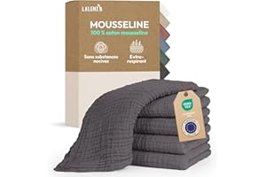 Laleni Lot de 10 Lange Bebe 70x70 - Langes Coton bébé Haute qualité 100% Coton Multi-Usage - Gaze de Coton mousselines très absorbantes - debarbouillette Bebe Lavable - Carre Coton Bebe - Anthracite